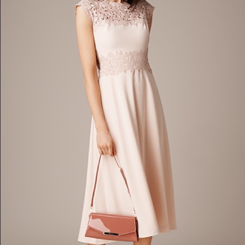 L.K. Bennett Lace Crepe Dress, Pale Pink